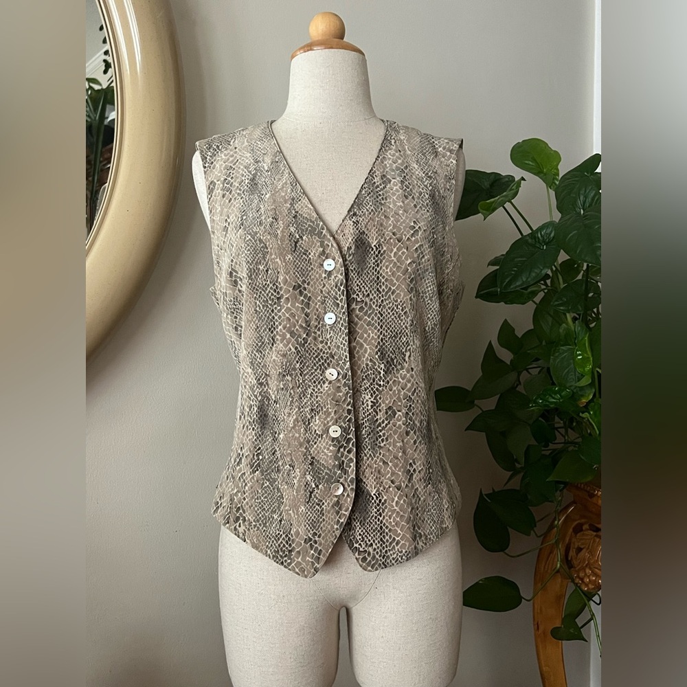 Beige snake print silk vest
